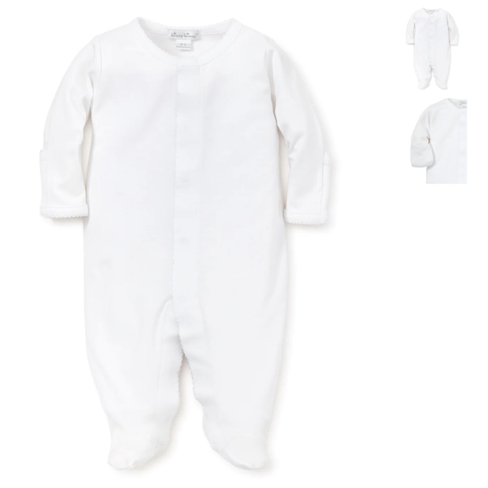 White Kissy Kissy snap footy with scalloped edge detail